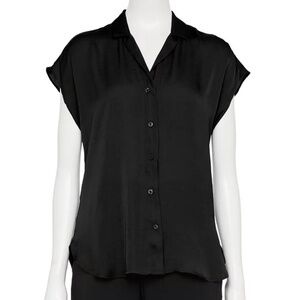 Nine West Womens Short Sleeve Easy Lapel Shirt Blouse - Mineral Black …